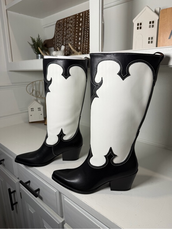 Zodiac Shoes - Zodiac Cowboy Boots Women's 8.5 Black White Leather Western Boots Colorblock